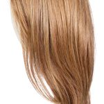 Long auburn wavy wig with natural shine and layered style.