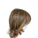Blonde wavy wig displayed on a mannequin head, showcasing natural hair texture and color.