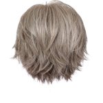 Short blonde wig with layered, textured style for women.