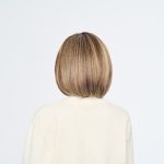 Short blonde bob wig from behind, natural hair appearance.