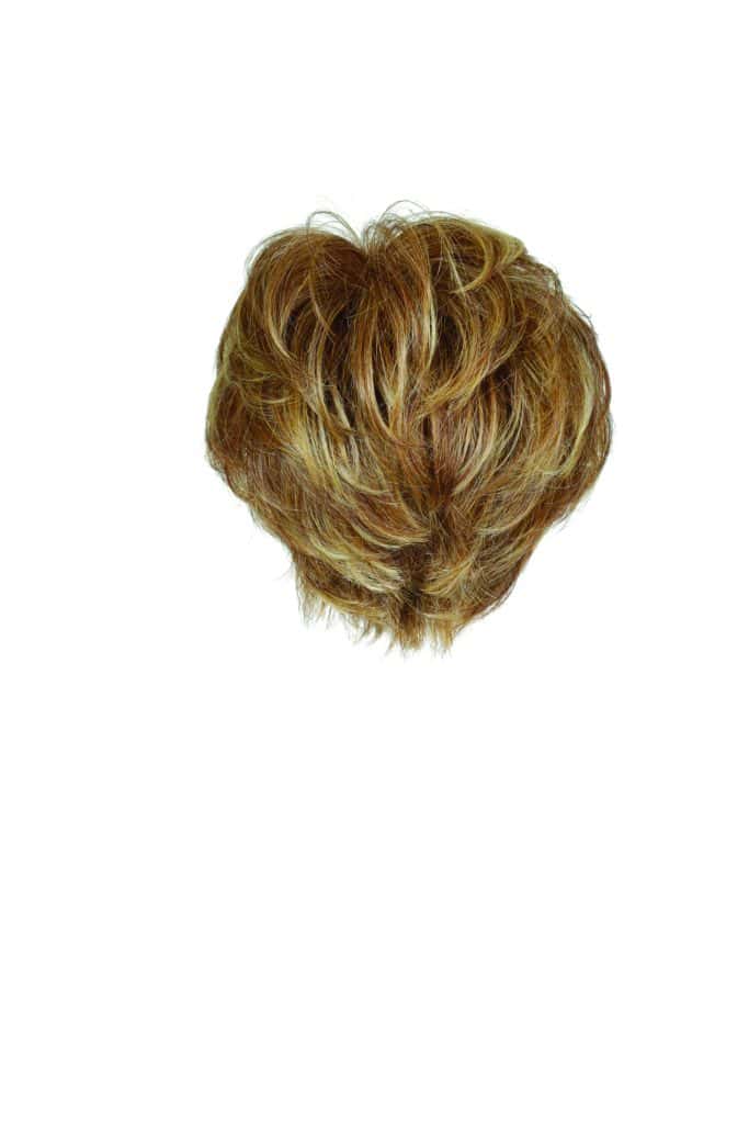 Short curly wig in blonde and light brown shades for women.