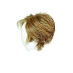 Short blonde wig with layered style on a white mannequin head.