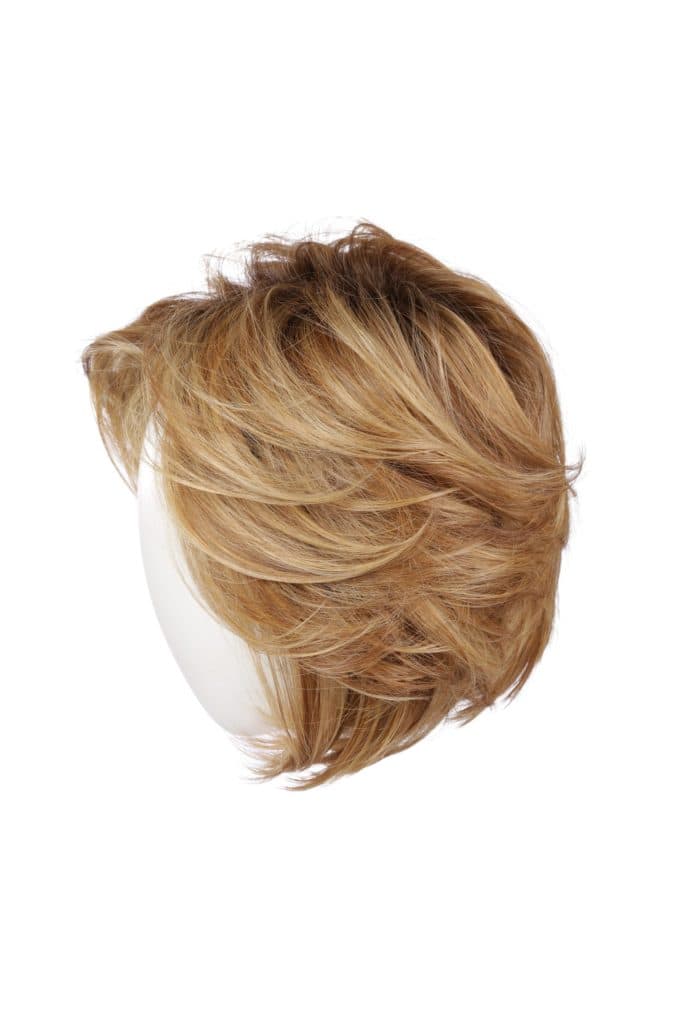 Blonde layered wig with textured style on a white background.
