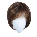 Short brown wig with subtle highlights and layered style.