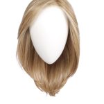 Blonde synthetic wig on a mannequin head for women.