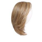 Blonde synthetic wig displayed on a white mannequin head.