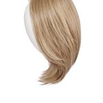 Blonde wig with layered style on a white mannequin head.