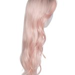 Long pink wavy wig displayed on a mannequin head.
