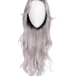 Long wavy silver wig displayed on a mannequin head.
