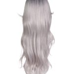 Silver wavy wig with long, flowing hair and subtle highlights.