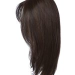 Long brown wig with soft waves, perfect for a natural look.