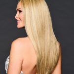Long blonde straight wig for women, natural look, silky smooth hair.