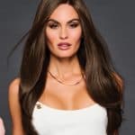 Elegant long brown wavy wig for women, perfect for stylish looks and special occasions.