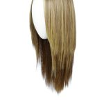 Long blonde straight wig displayed on a mannequin head.