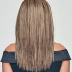 Straight blonde wig with subtle highlights, perfect for a natural look.