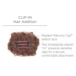 Clip-in hair addition with memory cap and pressure clips for secure attachment.