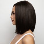 Elegant sleek bob wig in dark brown for a modern look.