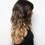 Long wavy ombre wig in brown to blonde for women.