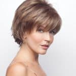 Stylish short layered wig in light brown with subtle highlights.