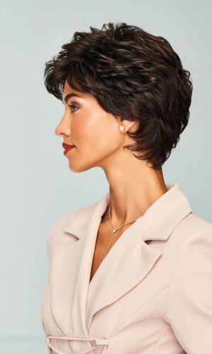 Short wavy wig styled for women with a professional look.