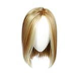 Blonde shoulder-length wig with side parting on a mannequin head.