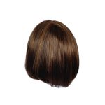 Brown bob wig with smooth, straight hair and rounded ends.