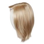 Blonde synthetic wig displayed on a mannequin head.