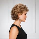 Curly short wig in blonde with layered style for women.