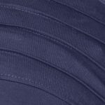 Close-up of navy blue wave swim cap with textured fabric and stitching.