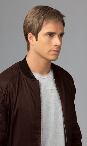 Men's short brown wig styled for a natural look.