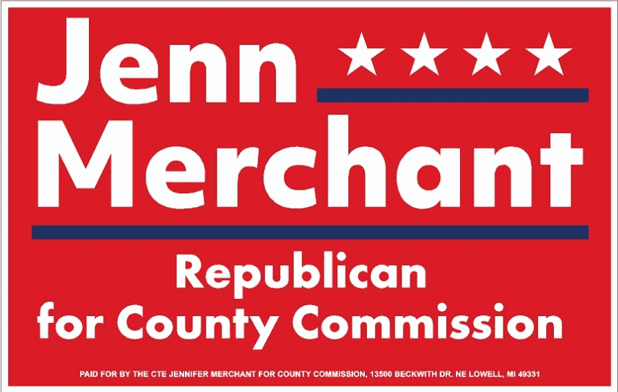 Political campaign sign for Jennifer Merchant, Republican for County Commission.