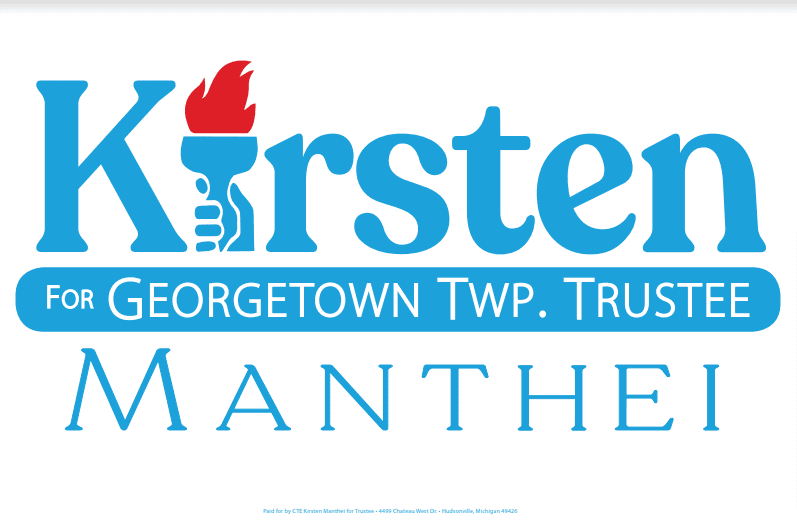Political sign for Kirsten MANTHEI with handicap accessibility symbol.