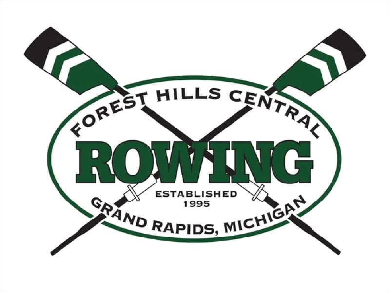 Rowing team logo with crossed oars and text for Forest Hills Central.