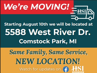 Moving announcement for Handicap Sign Inc. to new location at 5588 West River Dr.