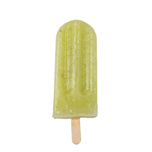 Lime-flavored ice cream bar on a wooden stick with a green coating.