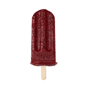 Red frozen ice cream bar on a wooden stick with a textured surface.