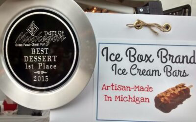 Ice Box Brand ice cream bars with caramel topping and nuts.