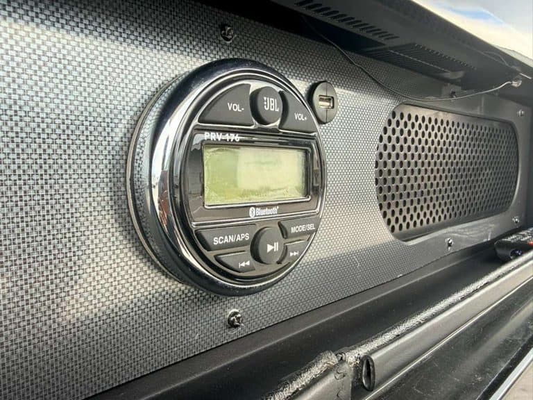 RV Bluetooth stereo system with digital display in 2016 Entegra Cornerstone 45B.