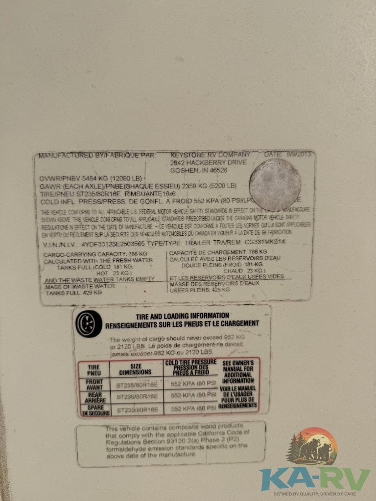 RV tire and load information label for optimal safety.