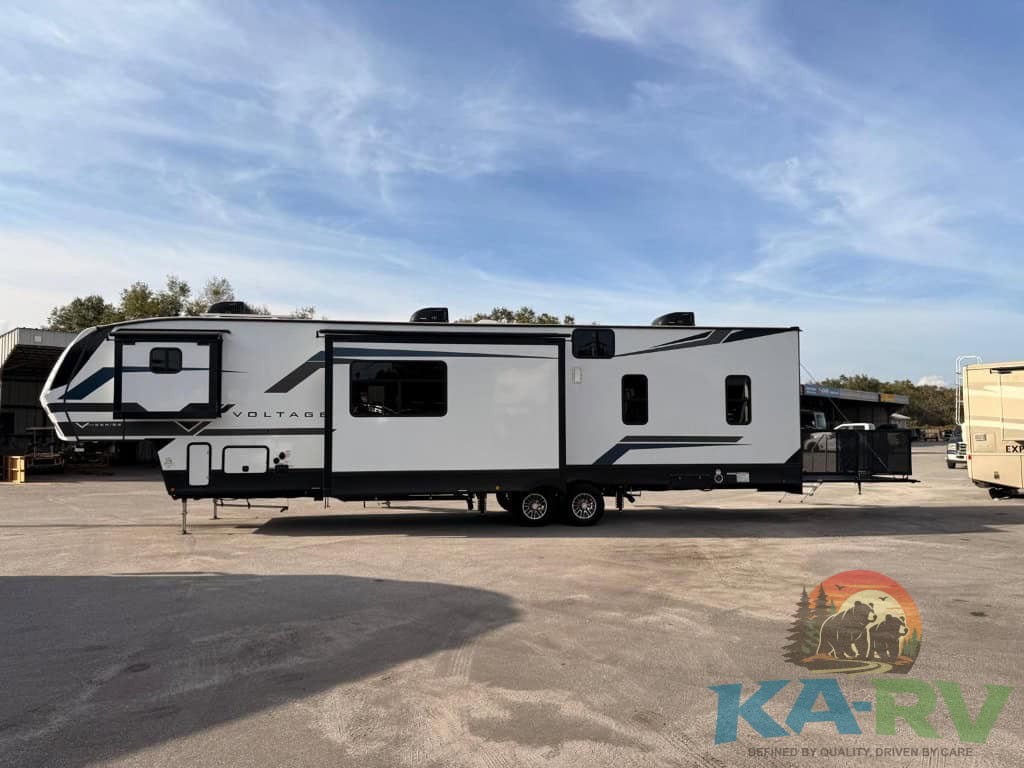 RV trailer with advanced electrical system for Optima compatibility.