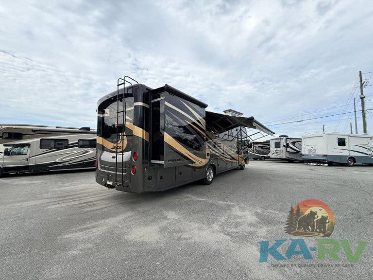 Luxury RV parked at Karv Repair lot for maintenance and repairs.