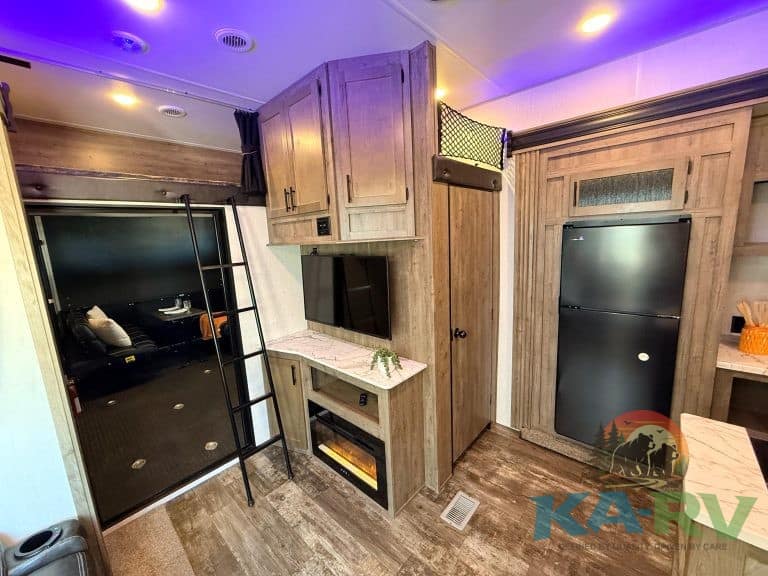 Interior of a 2021 Forest River Cherokee Wolf Pack 325PACK13 RV.