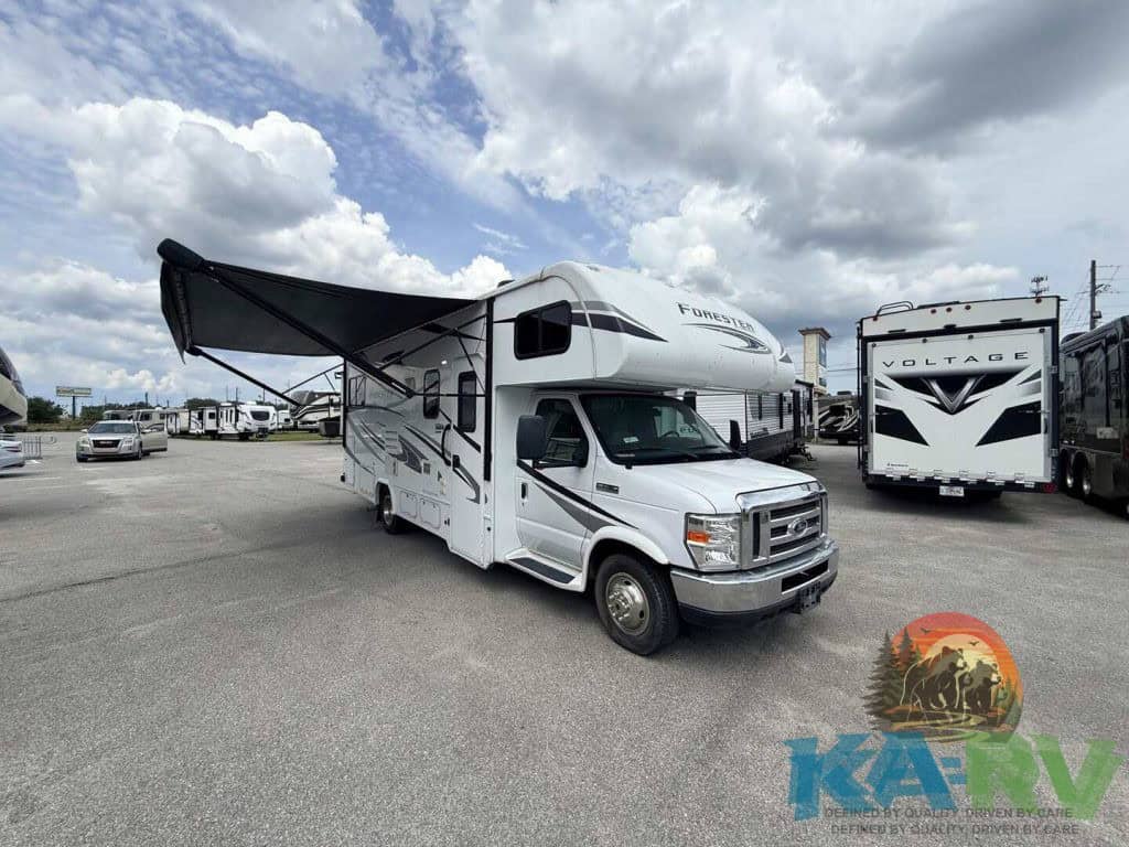 2019 Forest River Forester RV parked at dealership lot.