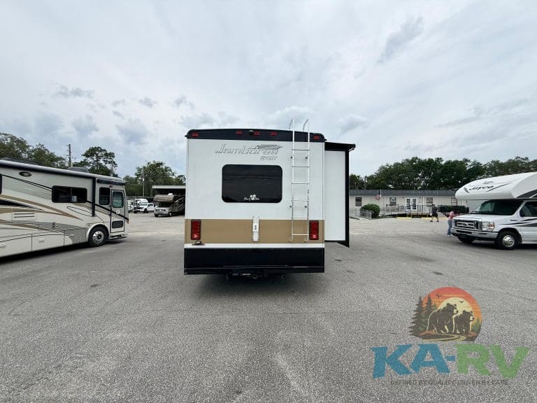 RV rear view with repair service focus.