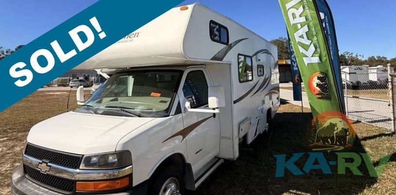 White 2013 Coachmen Freelander 23CB RV with sold banner.