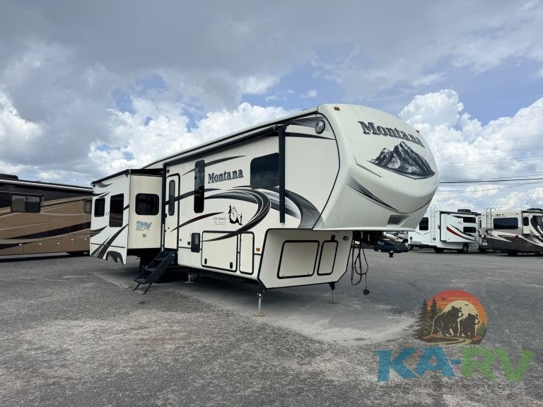 Modern Montana RV trailer parked at Karv Repair for maintenance and repairs.