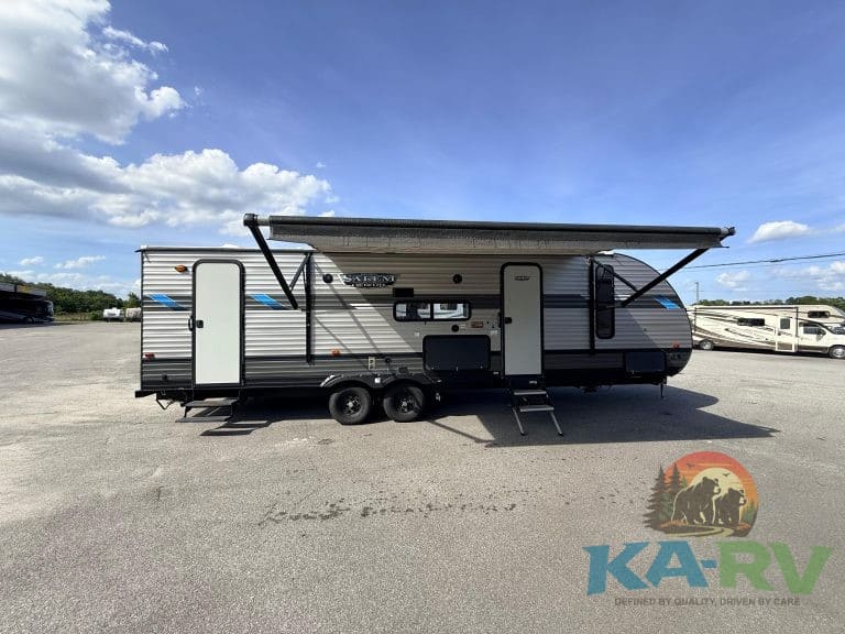 Outdoor view of a 2021 Forest River Salem Cruise Lite travel trailer with extended awning.