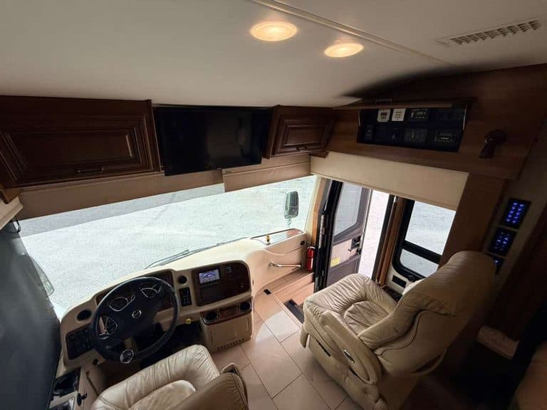 RV dashboard and interior shot from 2016 Entegra Cornerstone 45B.