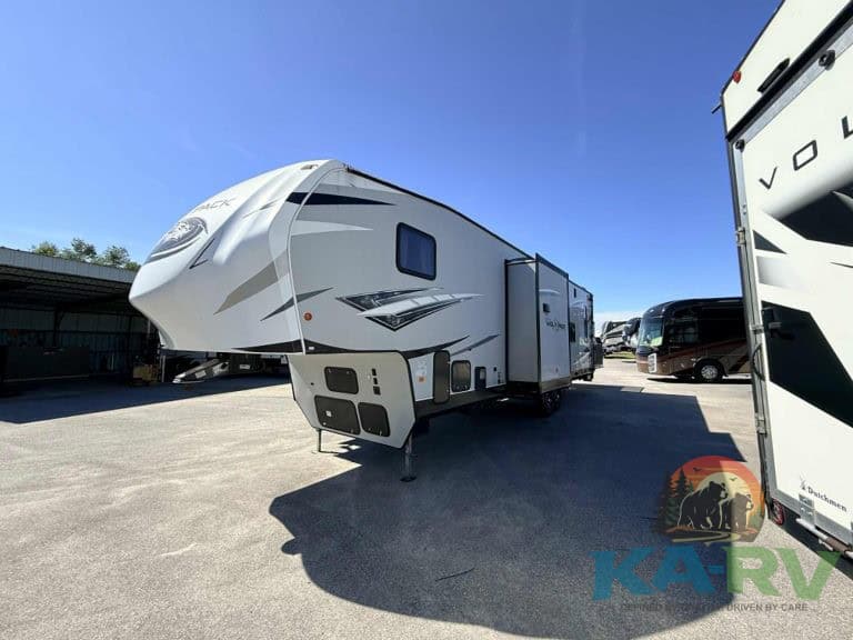 High-quality image of a 2021 Forest River Cherokee Wolf Pack 325PACK13 RV at Karv Repair.