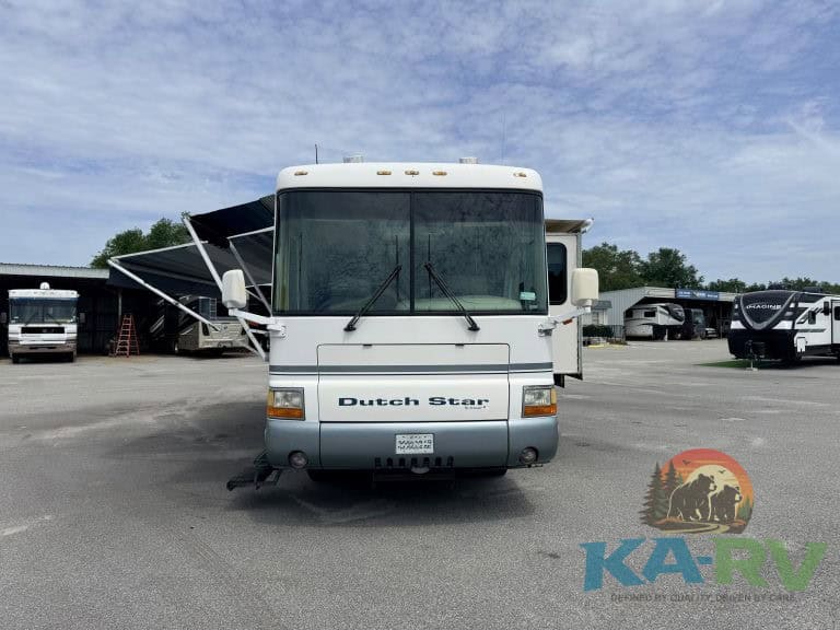 High-quality Dutch Star RV motorhome parked at KA RV Repair for maintenance and repairs. Expert serv.